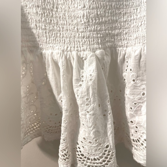 Jennifer & Grace Smocked Eyelet Lace Ruffle Girly Coquette Summer Top Size M - Picture 6 of 9